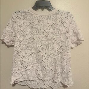 Abercrombie & Fitch Cream White Crochet Lace Short Sleeve Blouse Size Large